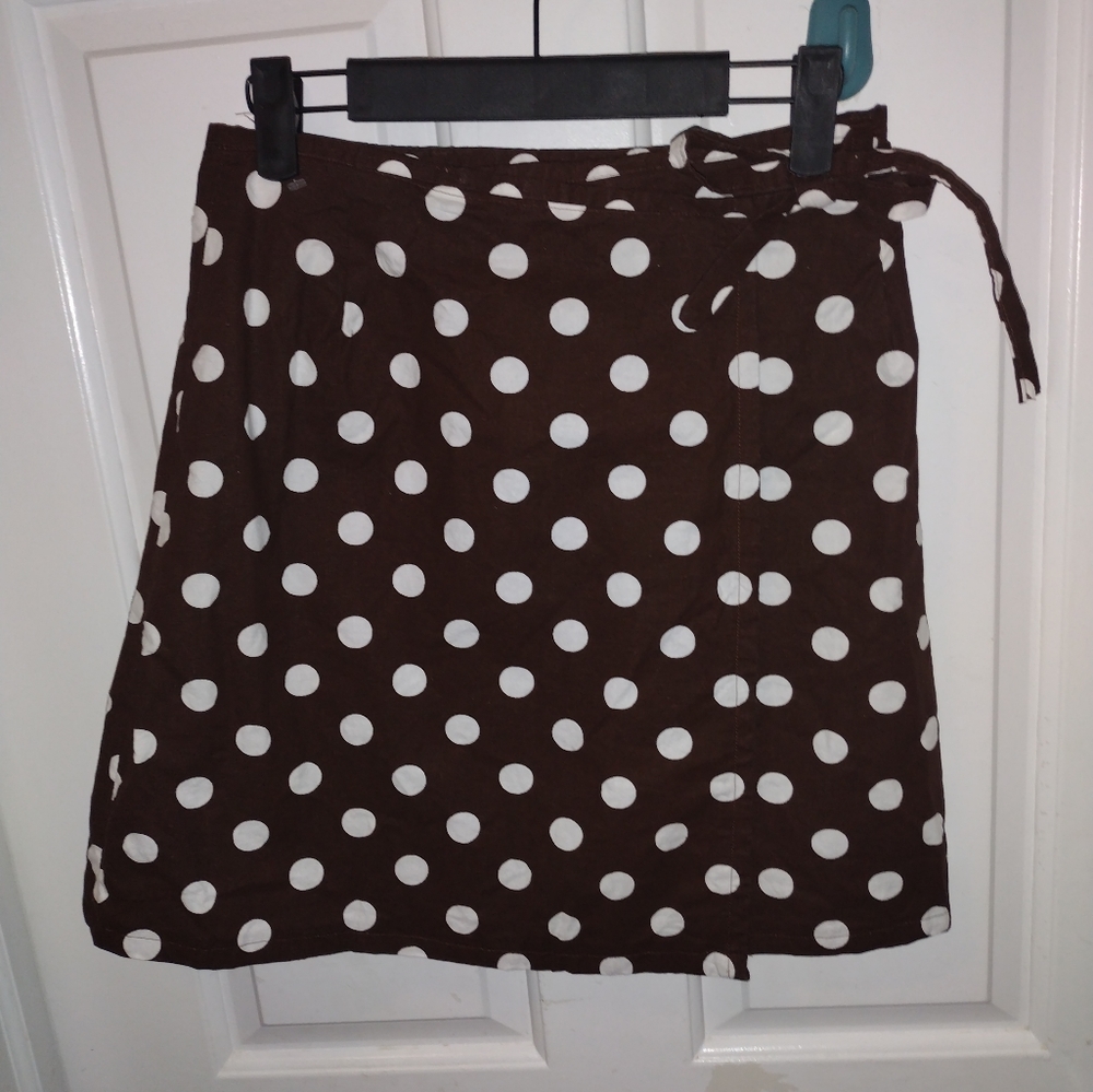 🆕️Cute Brown Wrap Skirt w White Polka dots Sz 2 NWOT